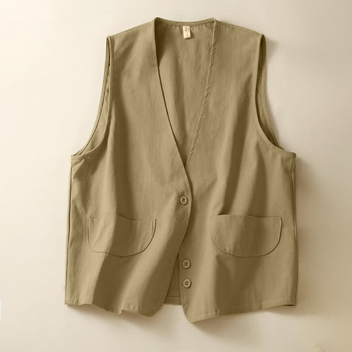 Buddha Stones Summer Casual Minimalist Button-Up Solid Women's Sleeveless Shirts Tank Top With Pocket - DarkKhaki - US14, UK/AU18, EU46 (2XL) - image 6
