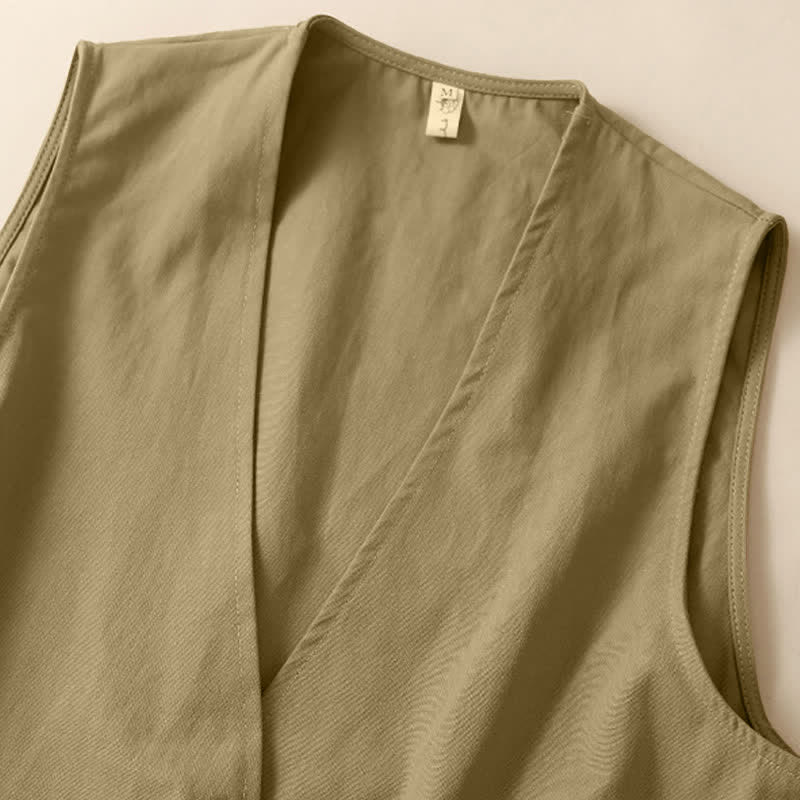 Buddha Stones Summer Casual Minimalist Button-Up Solid Women's Sleeveless Shirts Tank Top With Pocket - image 8