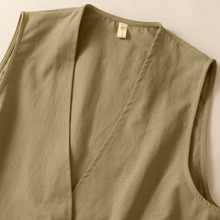 Buddha Stones Summer Casual Minimalist Button-Up Solid Women's Sleeveless Shirts Tank Top With Pocket - image 8