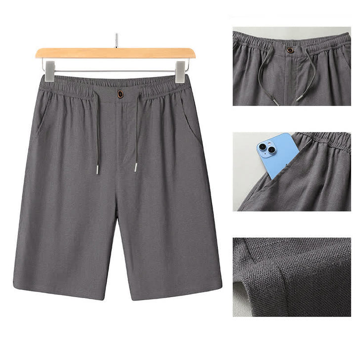 Buddha Stones Summer Casual Mandarin Collar Solid Short Sleeve Shirt Drawstring Pants Men's Matching Sets With Pockets - image 14