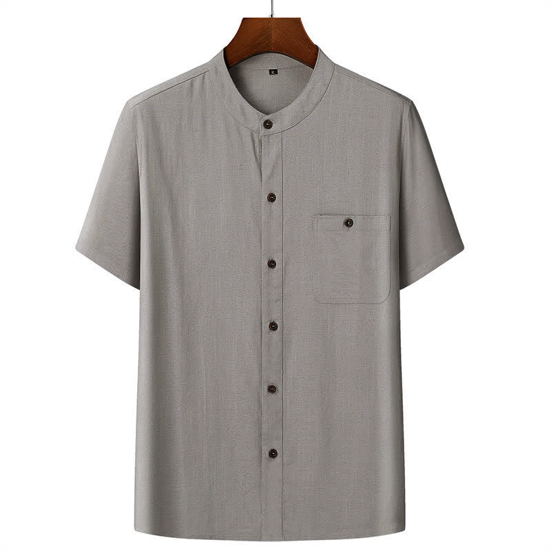 Buddha Stones Summer Casual Mandarin Collar Solid Short Sleeve Shirt Drawstring Pants Men's Matching Sets With Pockets - Light Gray Shirt - US/UK/AU46，EU56 (5XL) - image 12