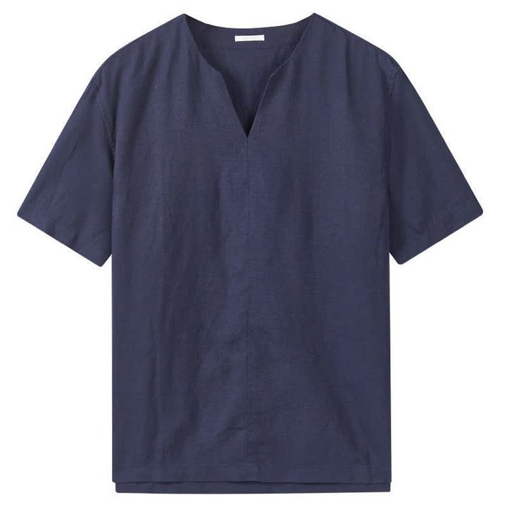 Buddha Stones Summer Minimalist Solid V-Neck Men's Short Sleeve T-Shirts - image 8