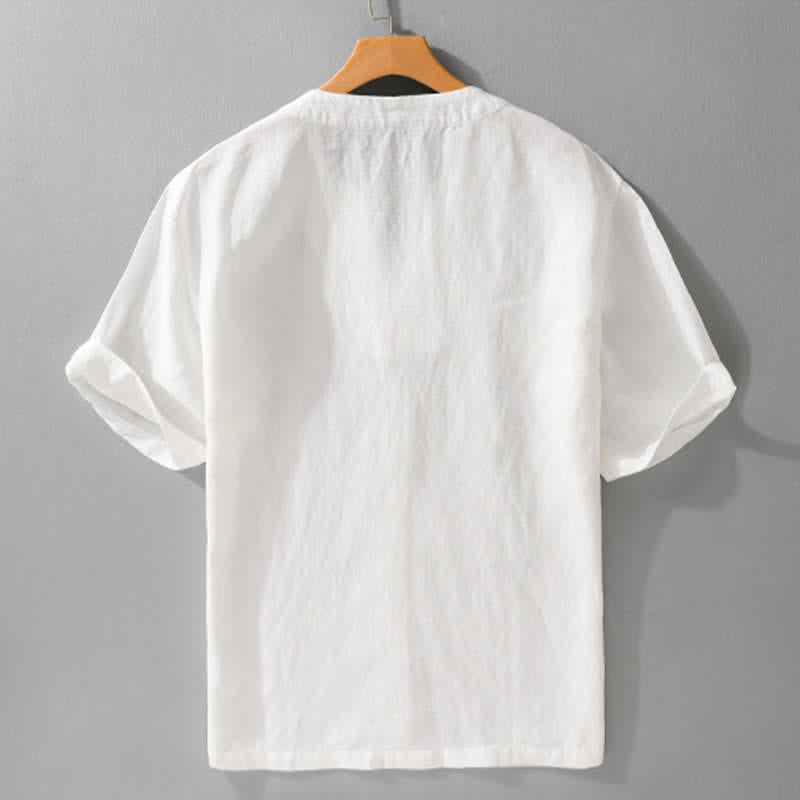 Buddha Stones Summer Minimalist Solid V-Neck Men's Short Sleeve T-Shirts - image 13