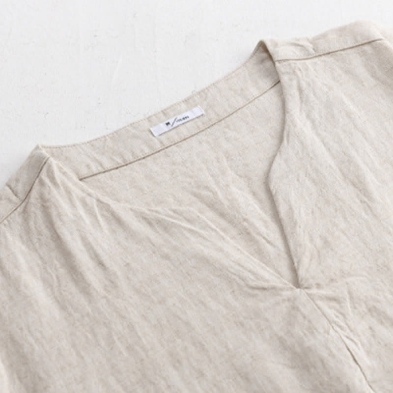 Buddha Stones Summer Minimalist Solid V-Neck Men's Short Sleeve T-Shirts - image 1