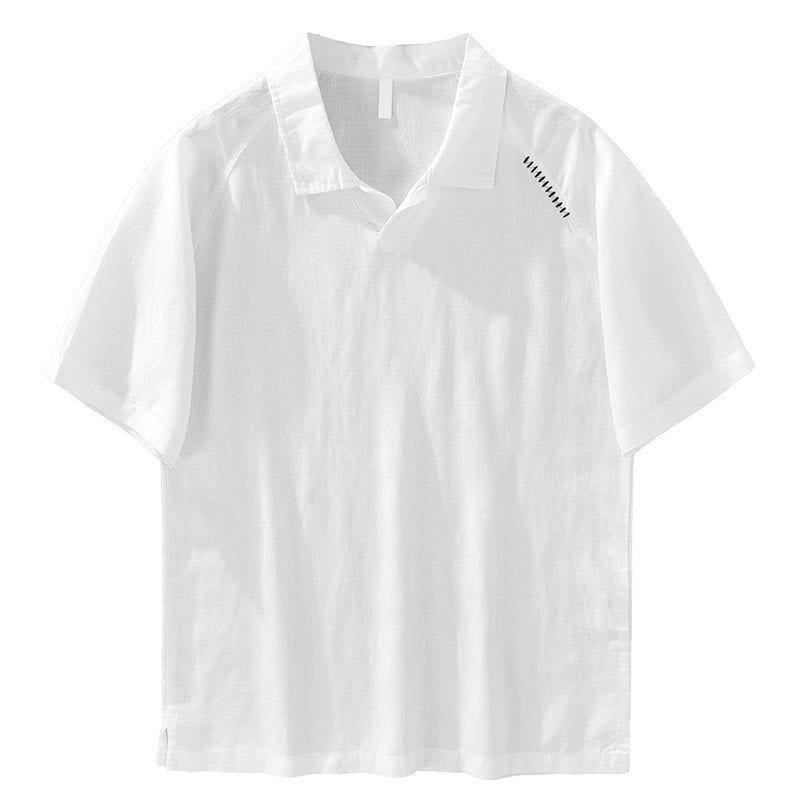 Buddha Stones Summer Casual Minimalist Side Slit Solid Lapel Collar Men's Short Sleeve Shirts - image 13