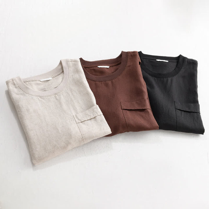 Buddha Stones Summer Casual Minimalist Solid Men's Short Sleeve T-Shirts With Patch Pocket - image 18
