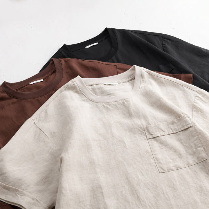Buddha Stones Summer Casual Minimalist Solid Men's Short Sleeve T-Shirts With Patch Pocket - image 19