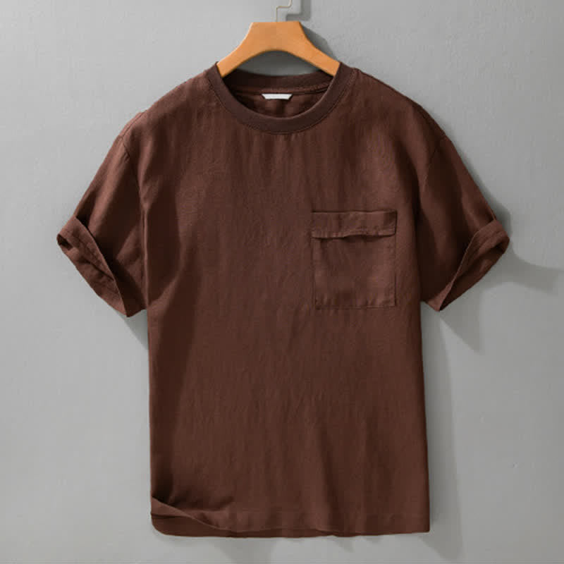 Buddha Stones Summer Casual Minimalist Solid Men's Short Sleeve T-Shirts With Patch Pocket - SaddleBrown - US/UK/AU42，EU52 (3XL) - image 13