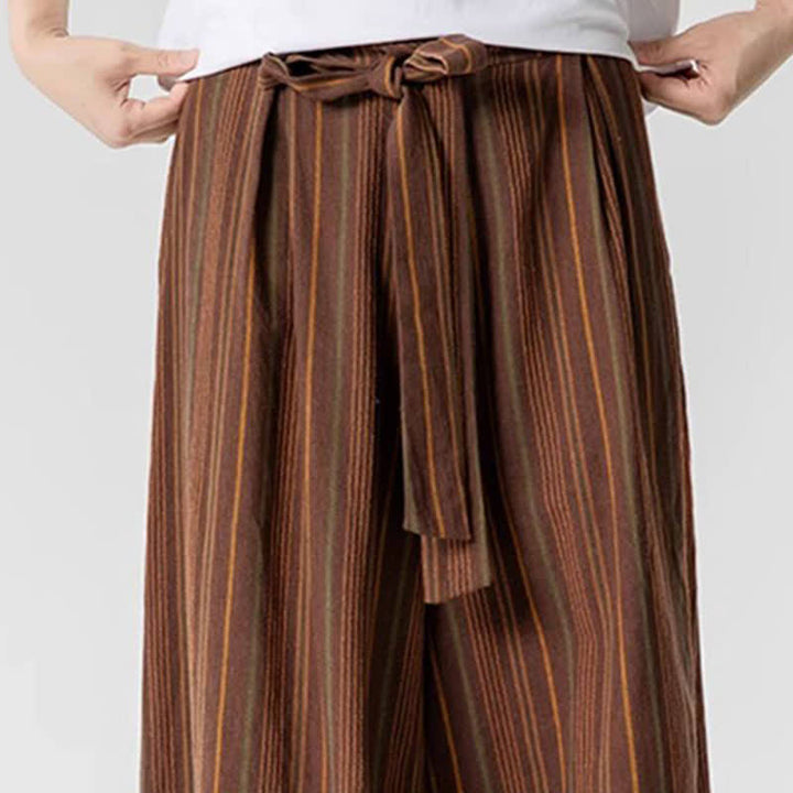 Buddha Stones Summer Vintage Drawstring Striped Ankle Pants Men's Wide Leg Pants With Pocket - image 15