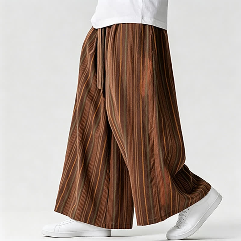 Buddha Stones Summer Vintage Drawstring Striped Ankle Pants Men's Wide Leg Pants With Pocket - image 9