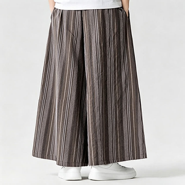Buddha Stones Summer Vintage Drawstring Striped Ankle Pants Men's Wide Leg Pants With Pocket - image 23