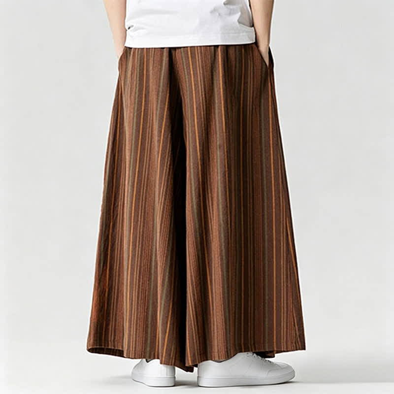 Buddha Stones Summer Vintage Drawstring Striped Ankle Pants Men's Wide Leg Pants With Pocket - image 10
