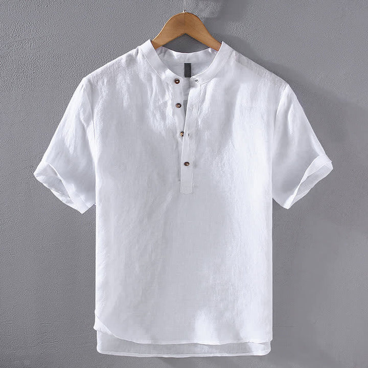 Buddha Stones Summer Tang Style Casual Mandarin Collar Solid Linen Men's Short Sleeve Shirts - White - US/UK/AU42，EU52 (3XL) - image 14