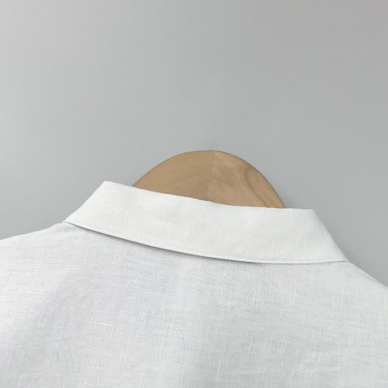 Buddha Stones Summer Casual Side Slit Solid Linen Men's Short Sleeve Shirts - image 2