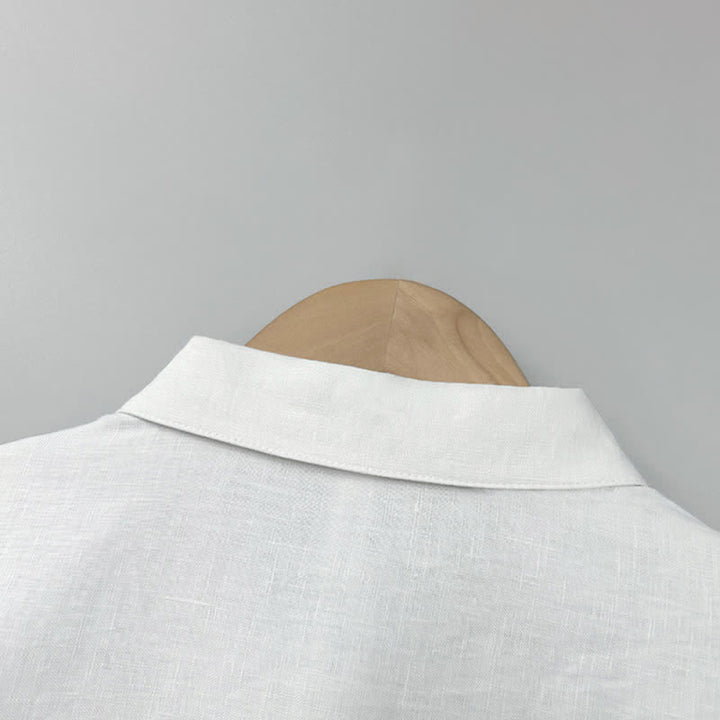 Buddha Stones Summer Casual Side Slit Solid Linen Men's Short Sleeve Shirts - image 2