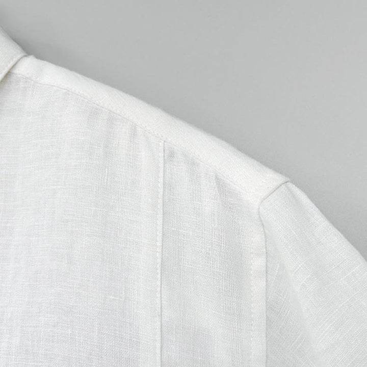 Buddha Stones Summer Casual Side Slit Solid Linen Men's Short Sleeve Shirts - image 4