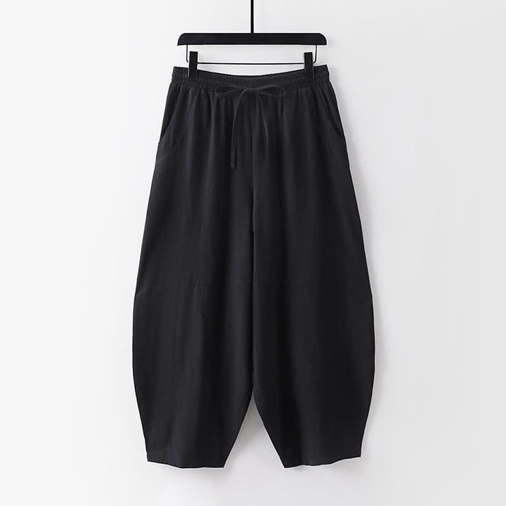 Buddha Stones 2Pcs Spring Summer Casual Tang Style Drawstring Solid Shirt Cropped Pants Men's Meditation Cloth With Pocket - image 5
