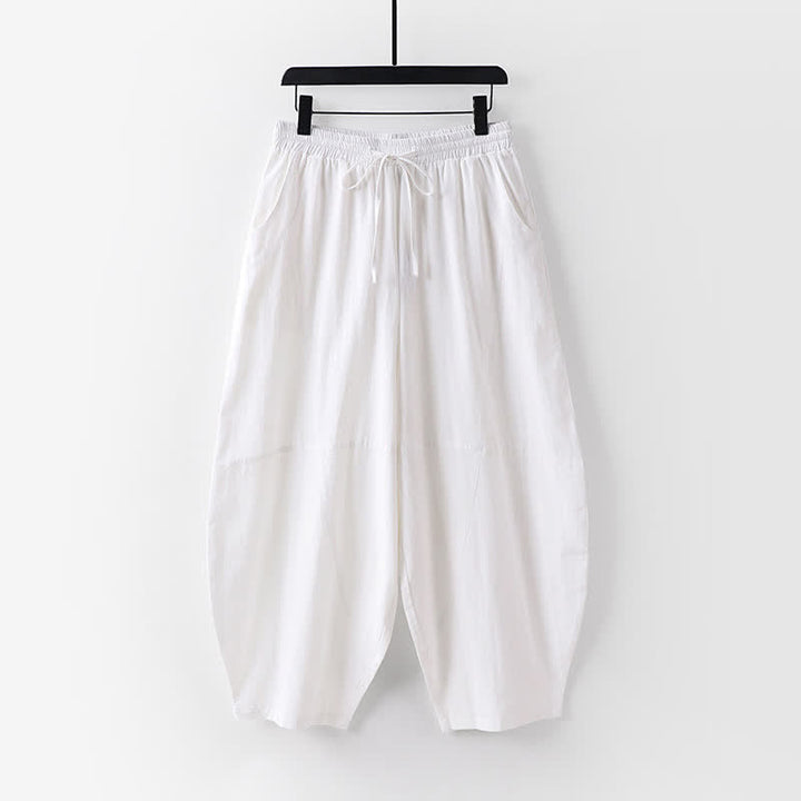 Buddha Stones 2Pcs Spring Summer Casual Tang Style Drawstring Solid Shirt Cropped Pants Men's Meditation Cloth With Pocket - image 17