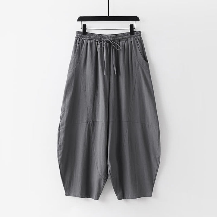 Buddha Stones 2Pcs Spring Summer Casual Tang Style Drawstring Solid Shirt Cropped Pants Men's Meditation Cloth With Pocket - image 2