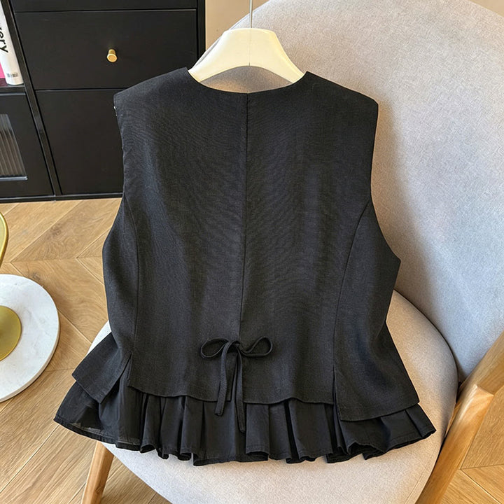 Buddha Stones Summer Elegant Button-Up Solid Crew Neck Tank Top Women's Sleeveless Shirts - image 13