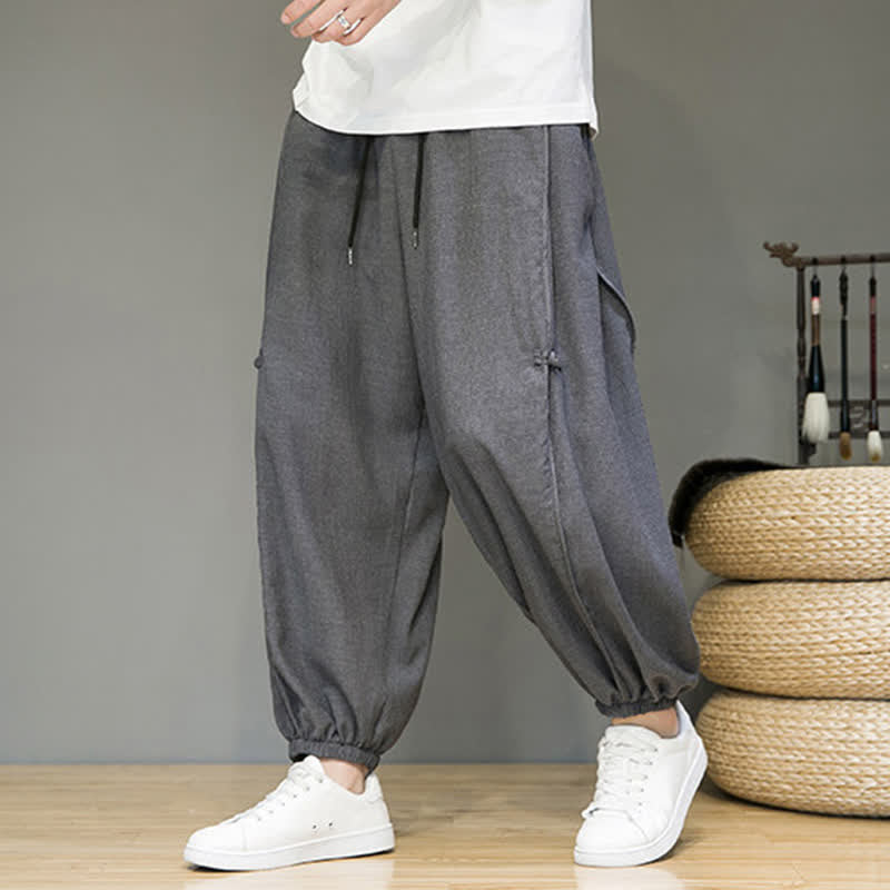 Buddha Stones Summer Casual Minimalist Drawstring Solid Cropped Pants Men's Harem Pants With Pocket - SlateGray - US/UK/AU46, EU56 (5XL) - image 9