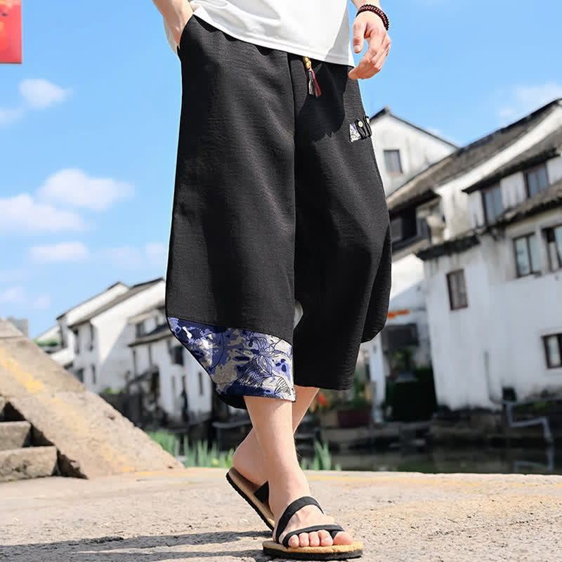 Buddha Stones Summer Casual Vintage Drawstring Floral Capri Pants Men's Harem Pants With Pocket - image 3