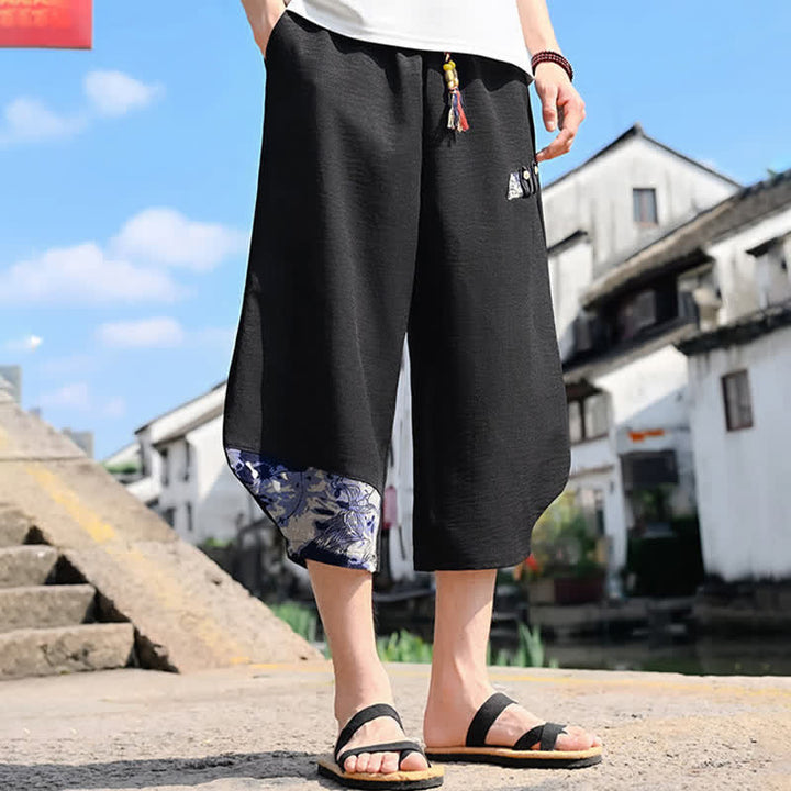Buddha Stones Summer Casual Vintage Drawstring Floral Capri Pants Men's Harem Pants With Pocket - image 4