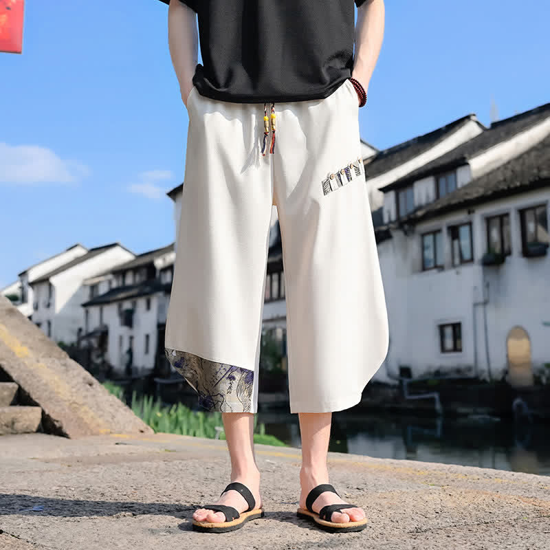 Buddha Stones Summer Casual Vintage Drawstring Floral Capri Pants Men's Harem Pants With Pocket - image 9