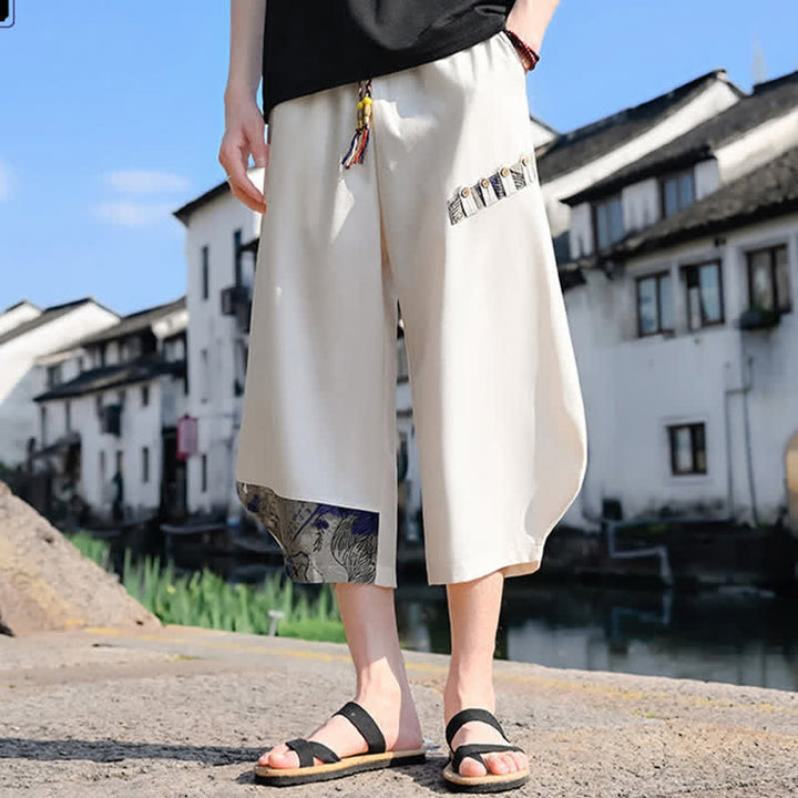 Buddha Stones Summer Casual Vintage Drawstring Floral Capri Pants Men's Harem Pants With Pocket - image 19