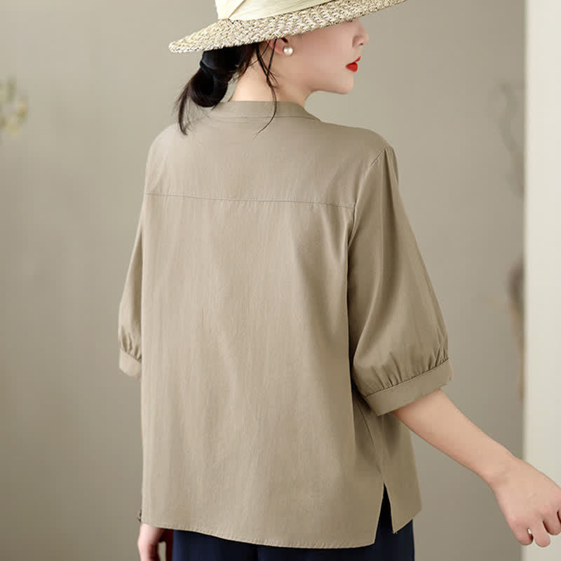 Buddha Stones Summer Minimalist Casual Quarter Zip Design Solid Women's Short Sleeve Shirts With Patch Pocket - image 2