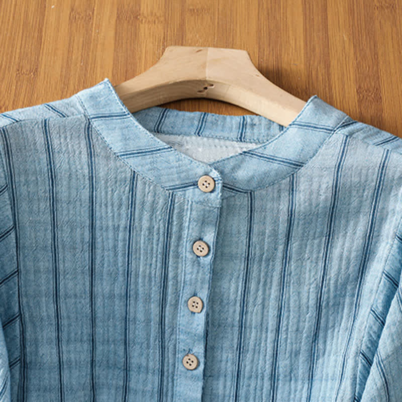 Buddha Stones Summer Casual Minimalist Button-Up Striped Women's Short Sleeve Shirts - image 11