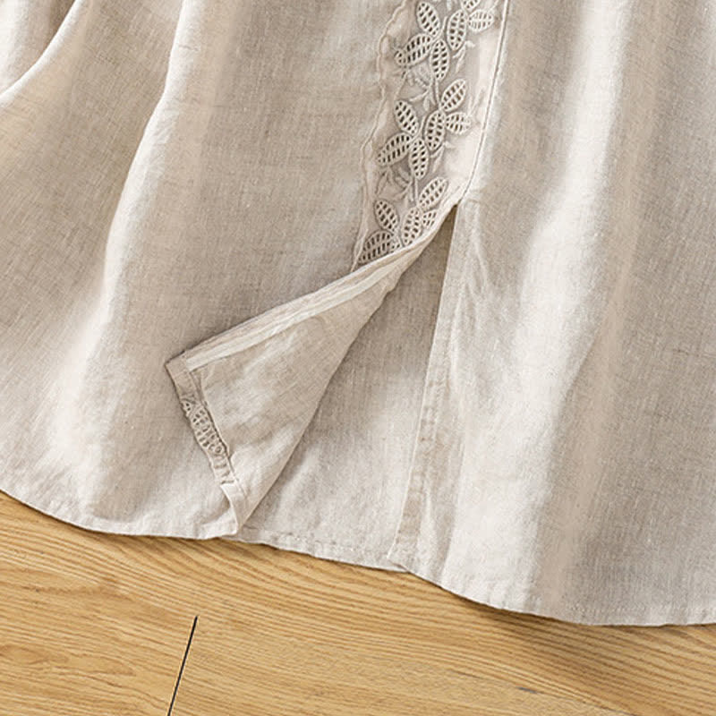 Buddha Stones Summer Casual Vintage Side Slit Solid Flowers Women's Skirts With Pocket - image 5