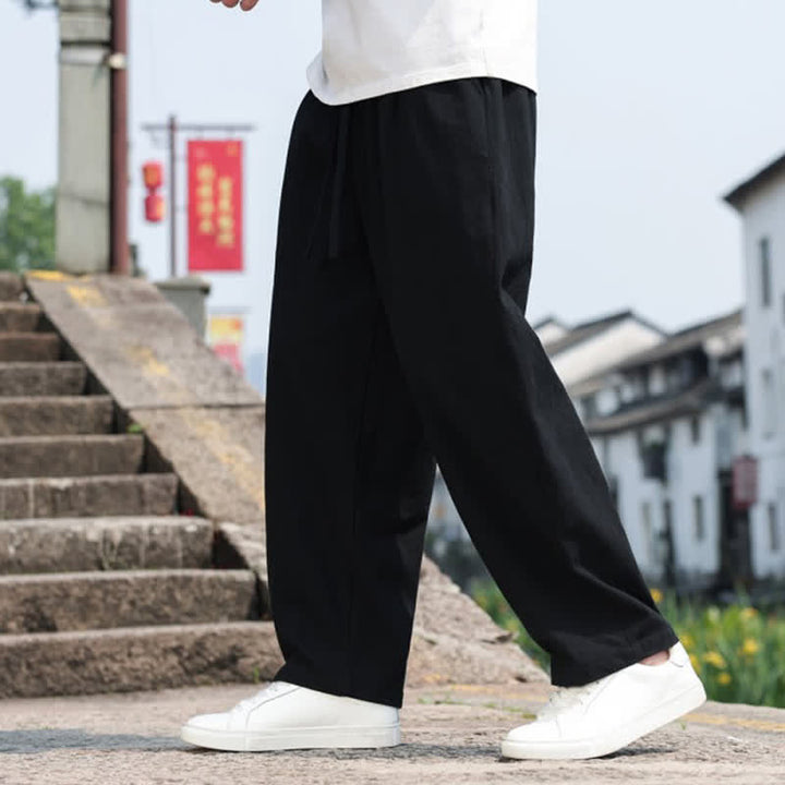 Buddha Stones Summer Casual Minimalist Drawstring Solid Cotton Long Pants Men's Harem Pants With Pocket - image 10