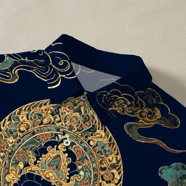 Buddha Stones Golden Buddha Cloud Pattern Buttons Wrinkle-resistant Men's Short Sleeve Shirt - image 12