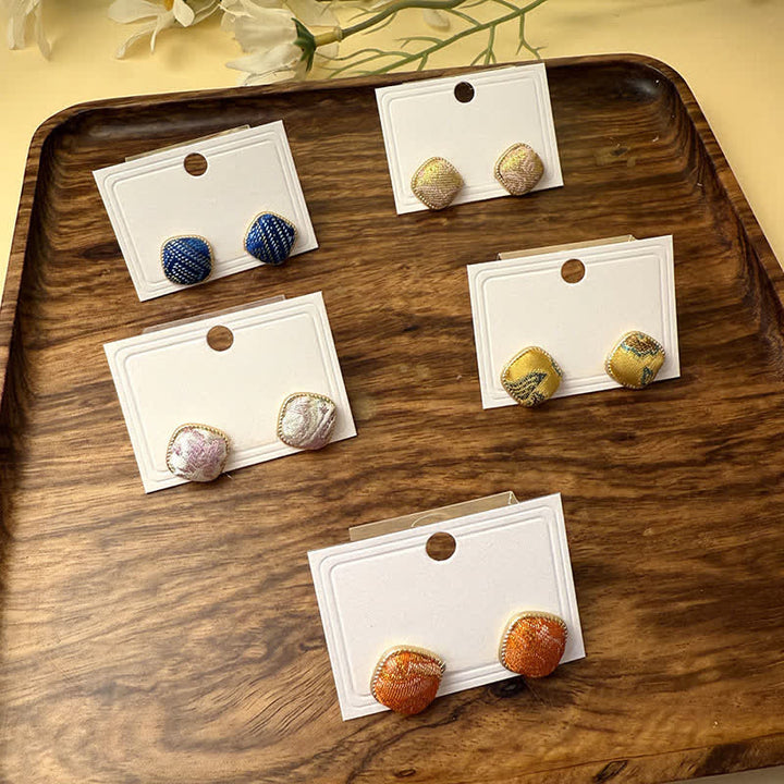 Buddha Stones Handmade Song Brocade Protection Geometric Square Stud Earrings - image 14