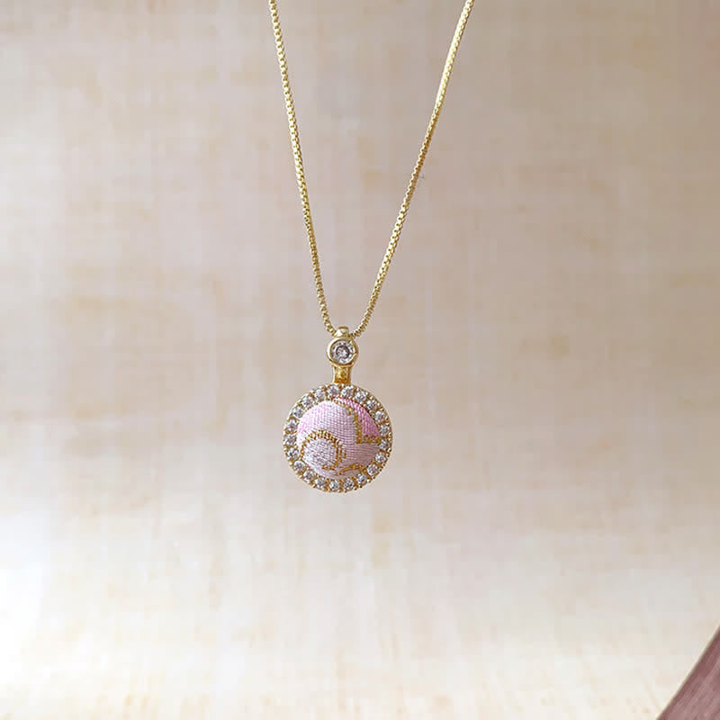 Buddha Stones Song Brocade Copper Shell Heart Ginkgo Leaf Luck Necklace - Rotating Round(Same Color Tone – Pattern Varies) - image 7