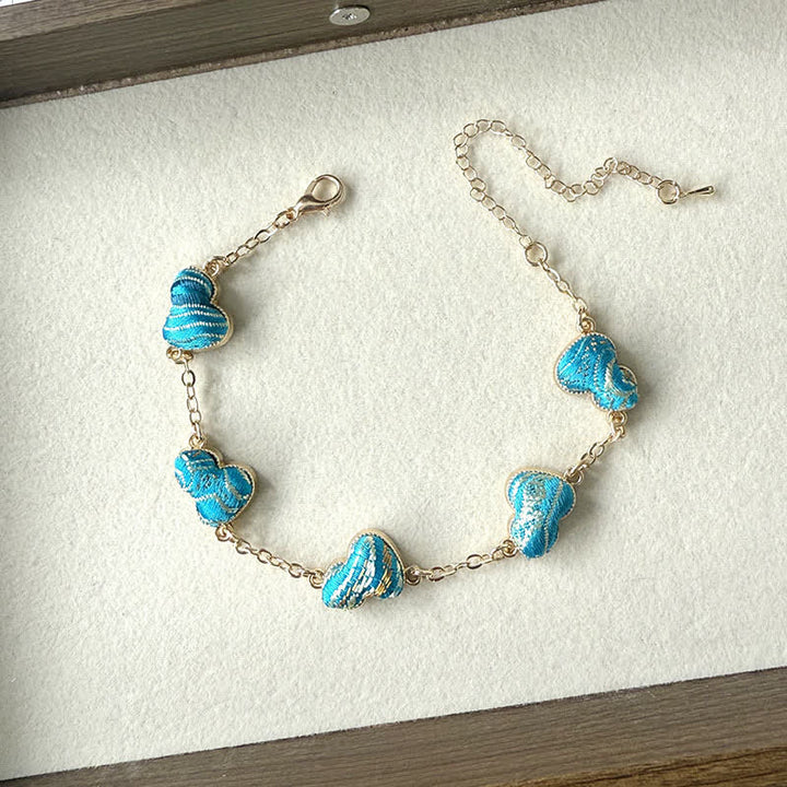 Buddha Stones Song Brocade Copper Gourd Blessing Gold Tone Bracelet - Blue(Same Color Tone – Pattern Varies) - image 3