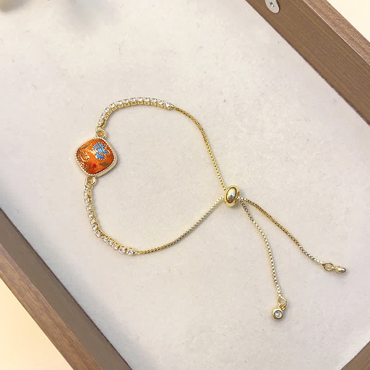 Buddha Stones Copper Luck Song Brocade Square Adjustable Bracelet - Orange(Same Color Tone – Pattern Varies) - image 6