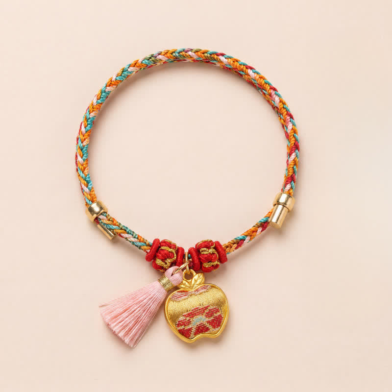 Buddha Stones Handwoven Five Color Apple Money Bag Gourd Chinese Lock Charm Protection Bracelet - Apple(Same Color Tone – Pattern Varies) - image 0