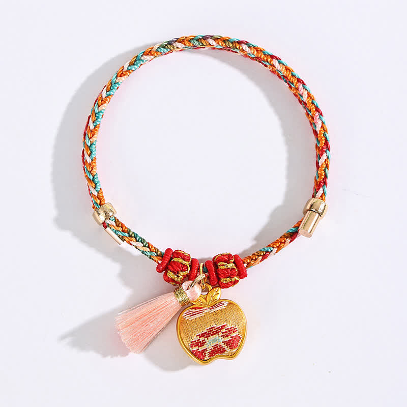 Buddha Stones Handwoven Five Color Apple Money Bag Gourd Chinese Lock Charm Protection Bracelet - image 7