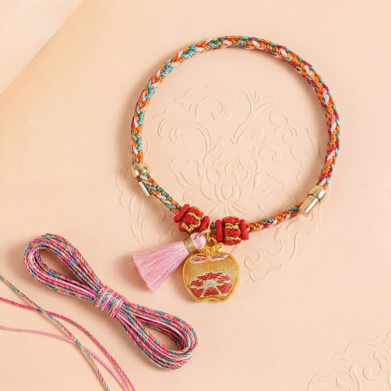 Buddha Stones Handwoven Five Color Apple Money Bag Gourd Chinese Lock Charm Protection Bracelet - image 1