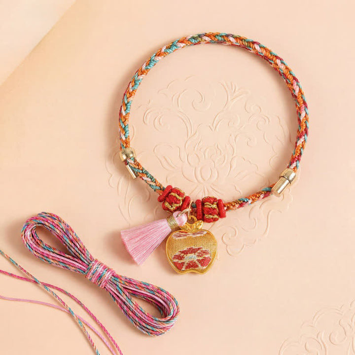 Buddha Stones Handwoven Five Color Apple Money Bag Gourd Chinese Lock Charm Protection Bracelet - image 1