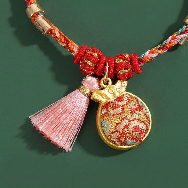 Buddha Stones Handwoven Five Color Apple Money Bag Gourd Chinese Lock Charm Protection Bracelet - image 21