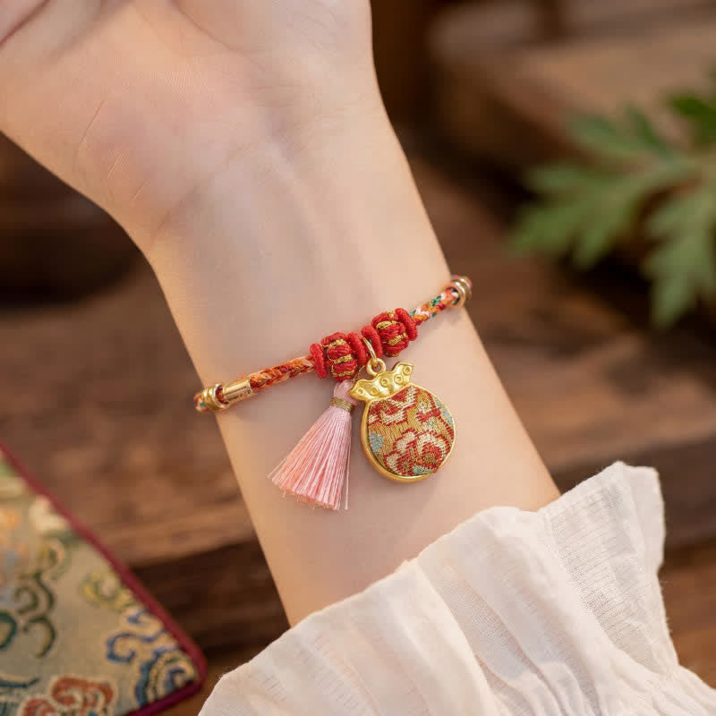 Buddha Stones Handwoven Five Color Apple Money Bag Gourd Chinese Lock Charm Protection Bracelet - image 20