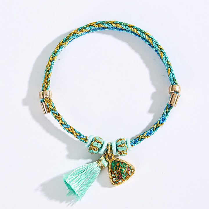 Buddha Stones Hand-Woven Five-Color Cord Luck Green Song Brocade Zongzi Apple Money Bag Chinese Lock Charm Gourd Bracelet - image 2