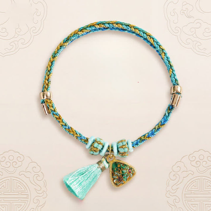 Buddha Stones Hand-Woven Five-Color Cord Luck Green Song Brocade Zongzi Apple Money Bag Chinese Lock Charm Gourd Bracelet - image 1