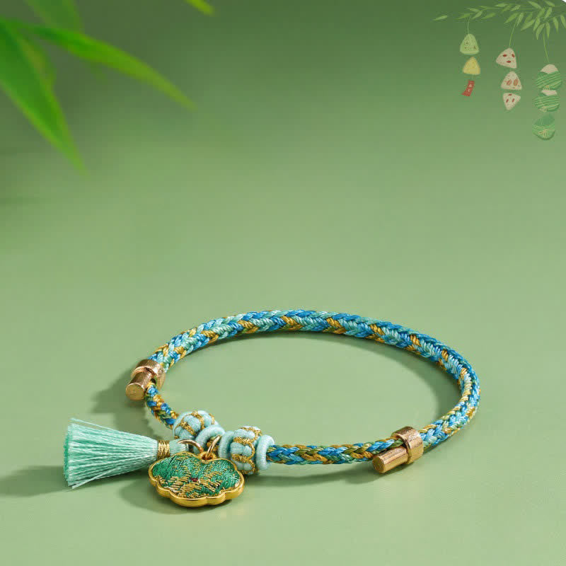 Buddha Stones Hand-Woven Five-Color Cord Luck Green Song Brocade Zongzi Apple Money Bag Chinese Lock Charm Gourd Bracelet - image 11