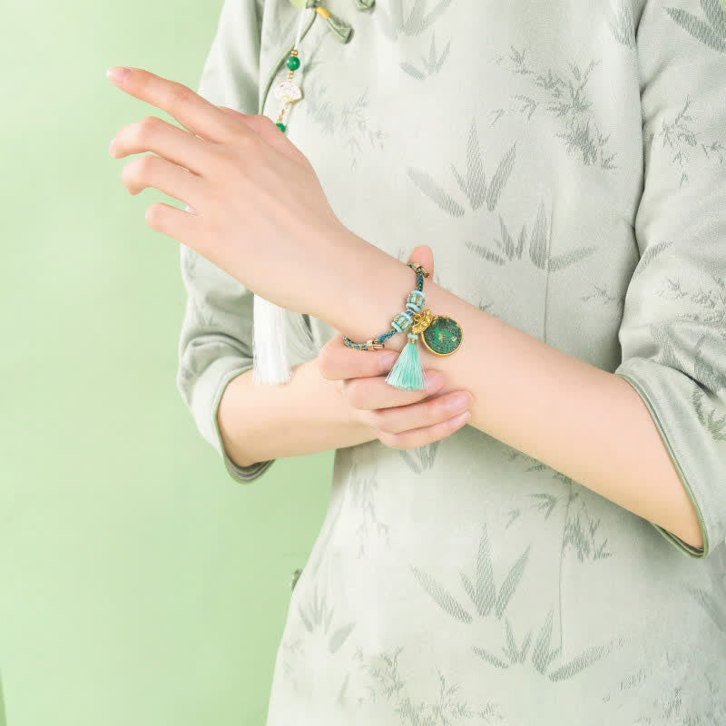 Buddha Stones Hand-Woven Five-Color Cord Luck Green Song Brocade Zongzi Apple Money Bag Chinese Lock Charm Gourd Bracelet - image 16