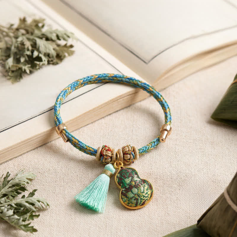 Buddha Stones Hand-Woven Five-Color Cord Luck Green Song Brocade Zongzi Apple Money Bag Chinese Lock Charm Gourd Bracelet - image 21