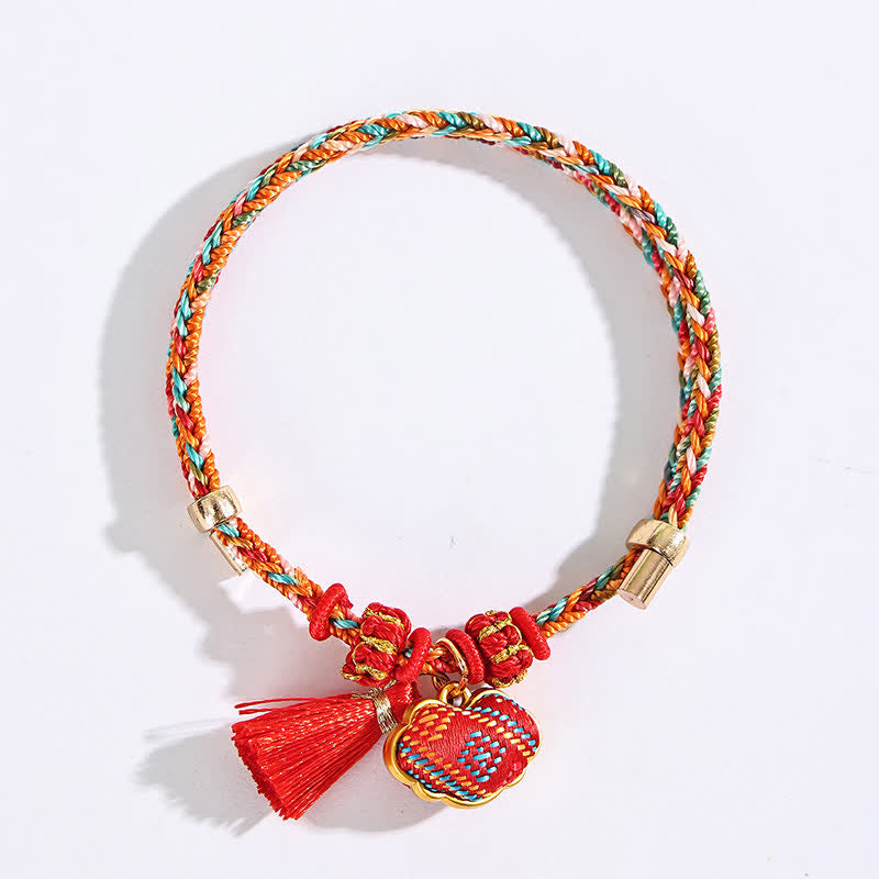 Buddha Stones Handmade Five-Color Cord Luck Red Song Brocade Chinese Lock Charm Apple Money Bag Gourd Zongzi Braided Bracelet - image 2